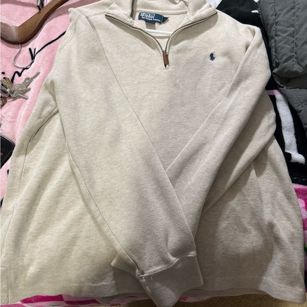 Ralph Lauren Men's partial Zip-Up Cream Sweater